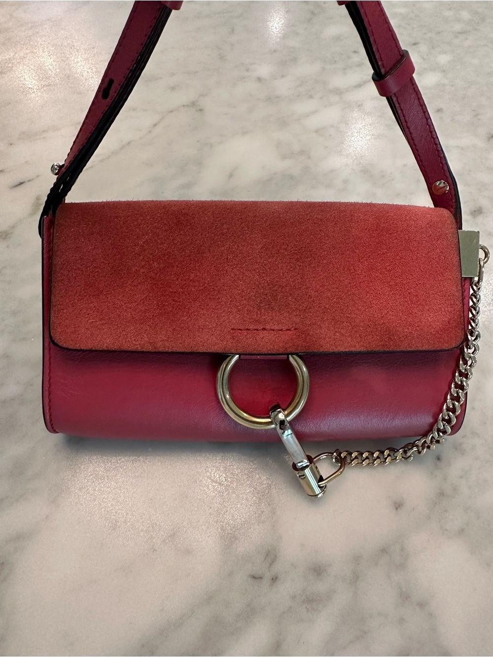 Chloe Faye Suede & Leather Shoulder Bag with Ring Detail